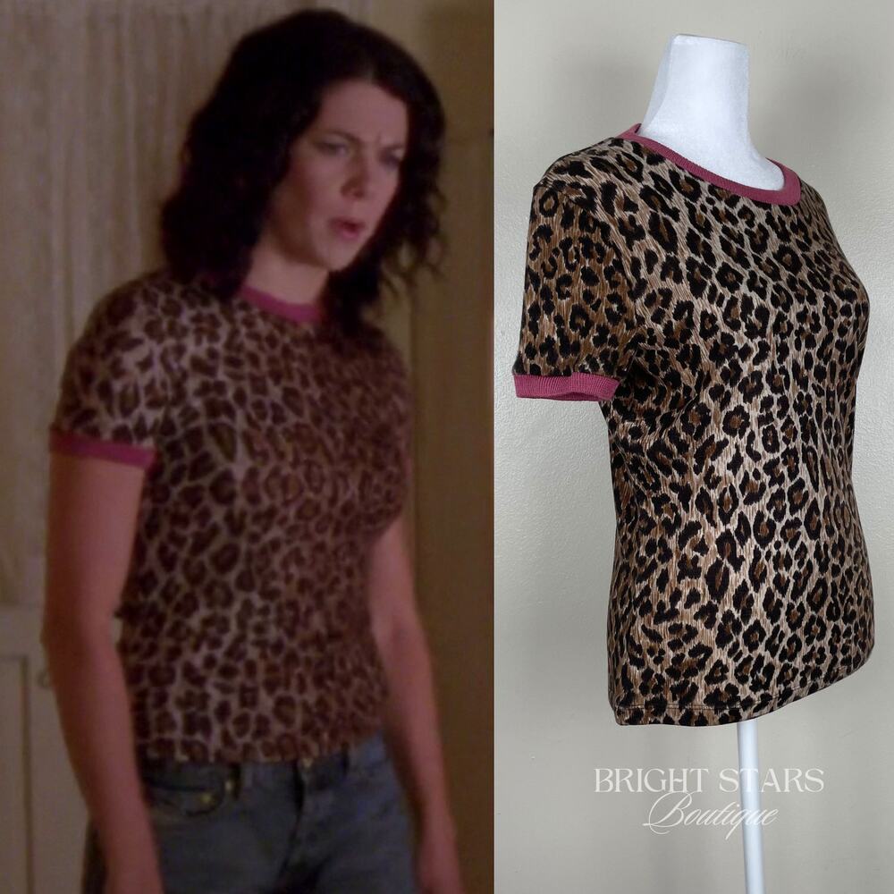 Extremely Rare Leopard Print Designer Top ASO Lorelai Gilmore Girls Brown Pink - Picture 3 of 15